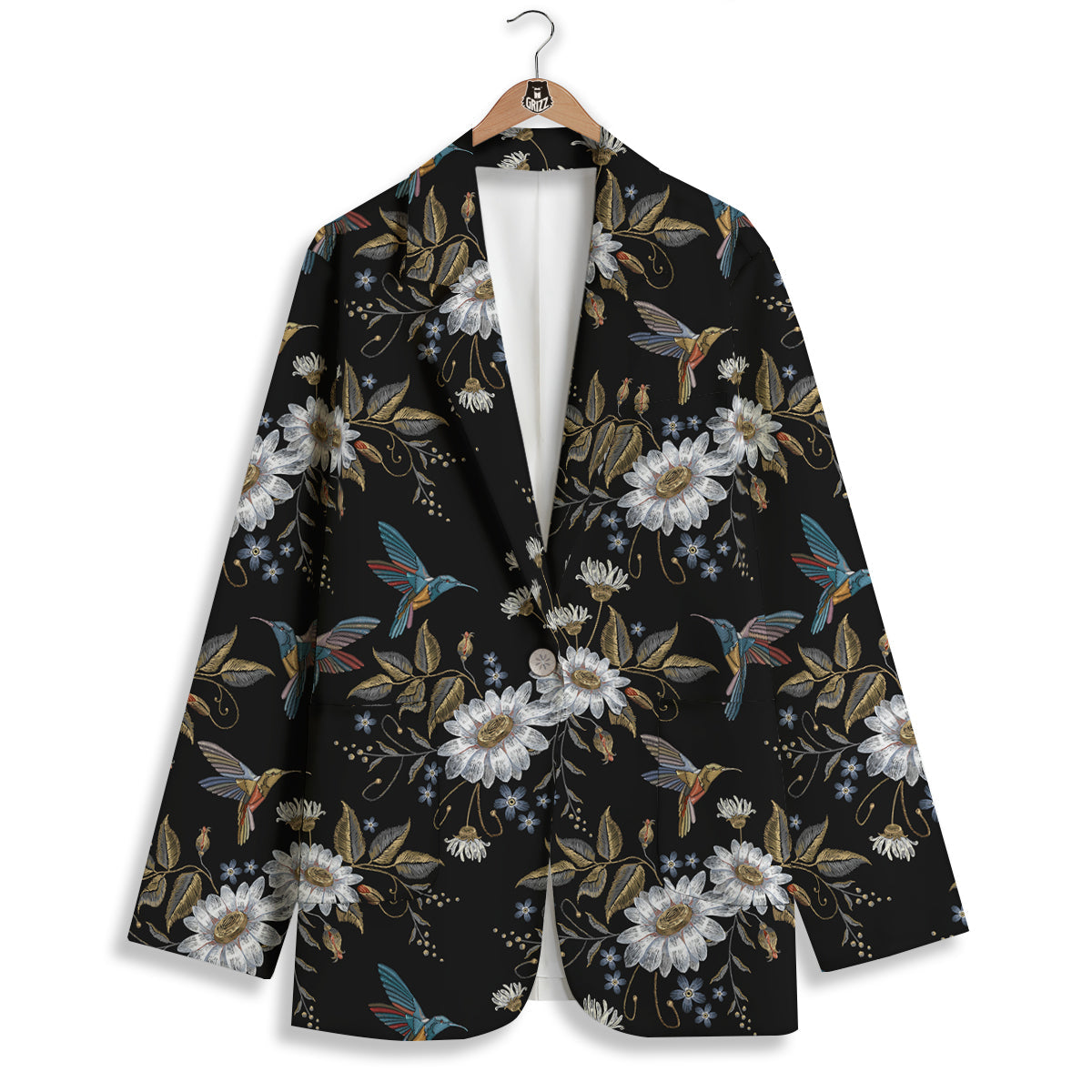Hummingbird Floral Vintage Print Pattern Women's Blazer-grizzshop
