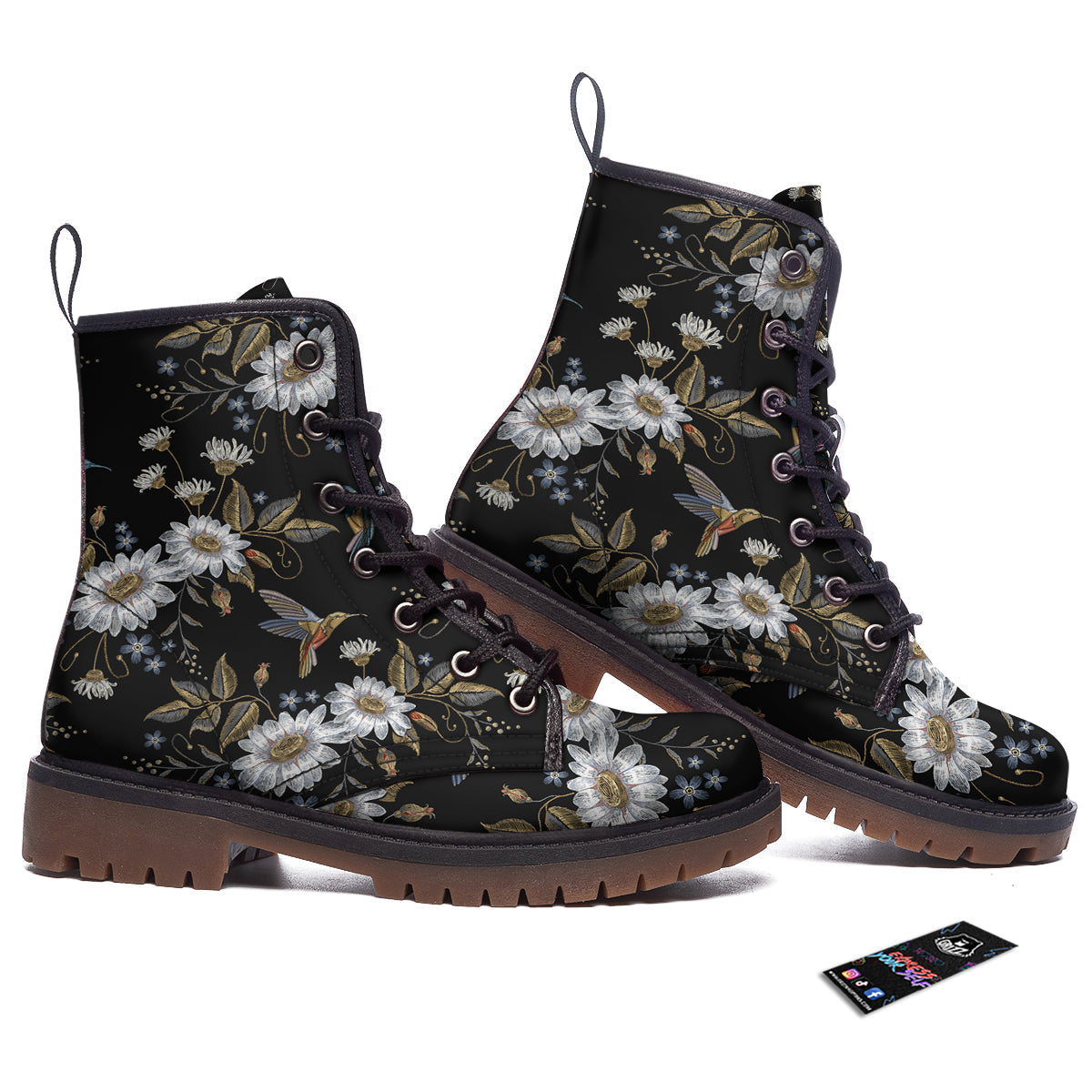 Hummingbird Floral Vintage Print Pattern Work Boots-grizzshop
