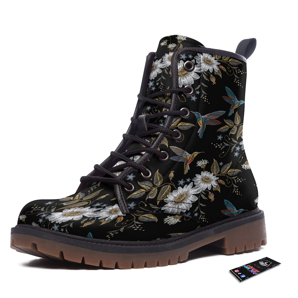 Hummingbird Floral Vintage Print Pattern Work Boots-grizzshop