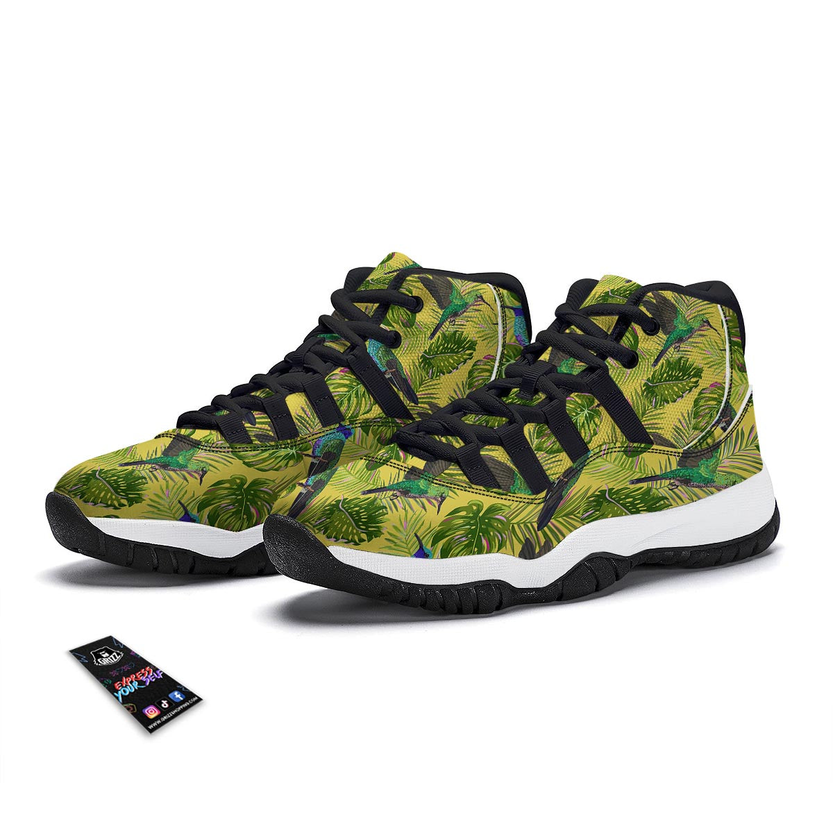 Hummingbird Palm Leaves Black Bball Shoes-grizzshop