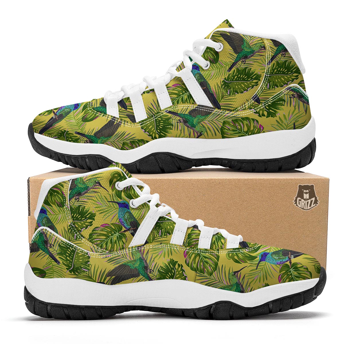 Hummingbird Palm Leaves White Bball Shoes-grizzshop