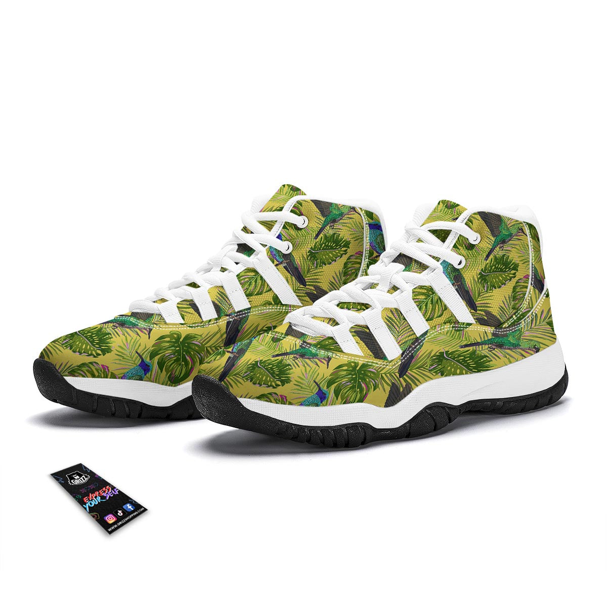 Hummingbird Palm Leaves White Bball Shoes-grizzshop