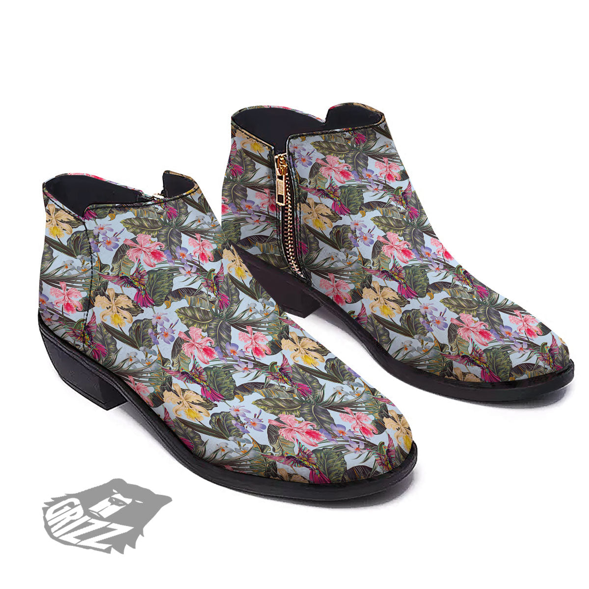 Hummingbird Tropical Print Pattern Ankle Boots-grizzshop