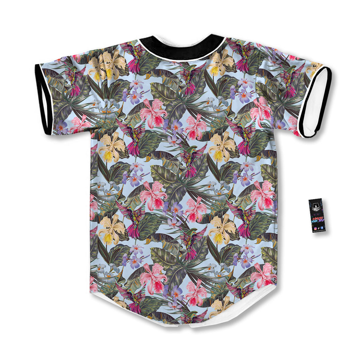 Hummingbird Tropical Print Pattern Baseball Jersey-grizzshop