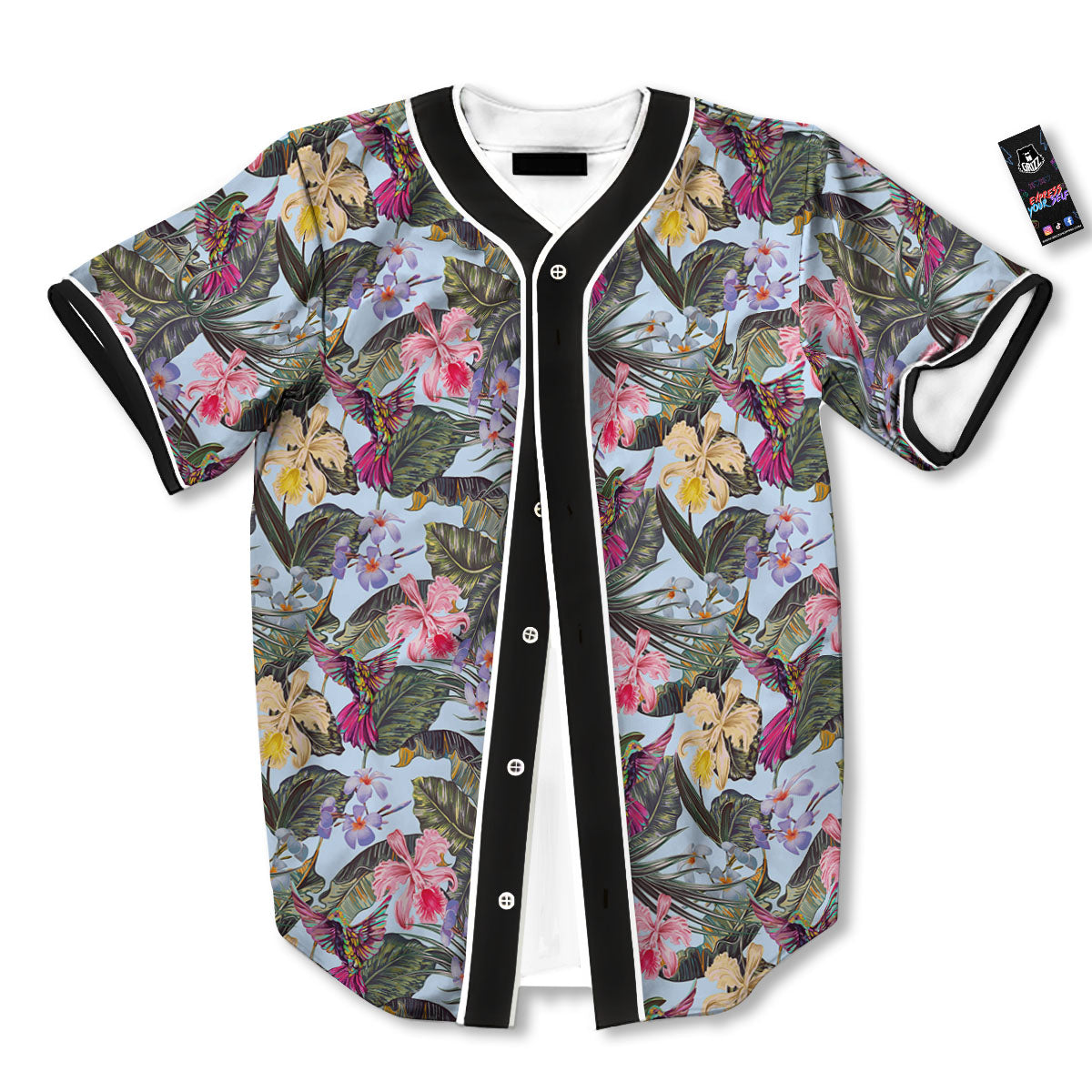 Hummingbird Tropical Print Pattern Baseball Jersey-grizzshop