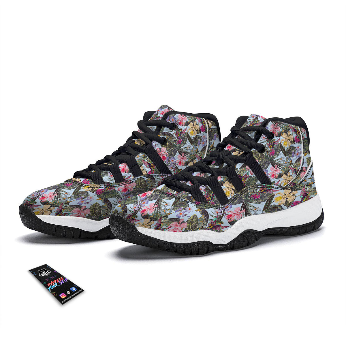 Hummingbird Tropical Print Pattern Black Bball Shoes-grizzshop