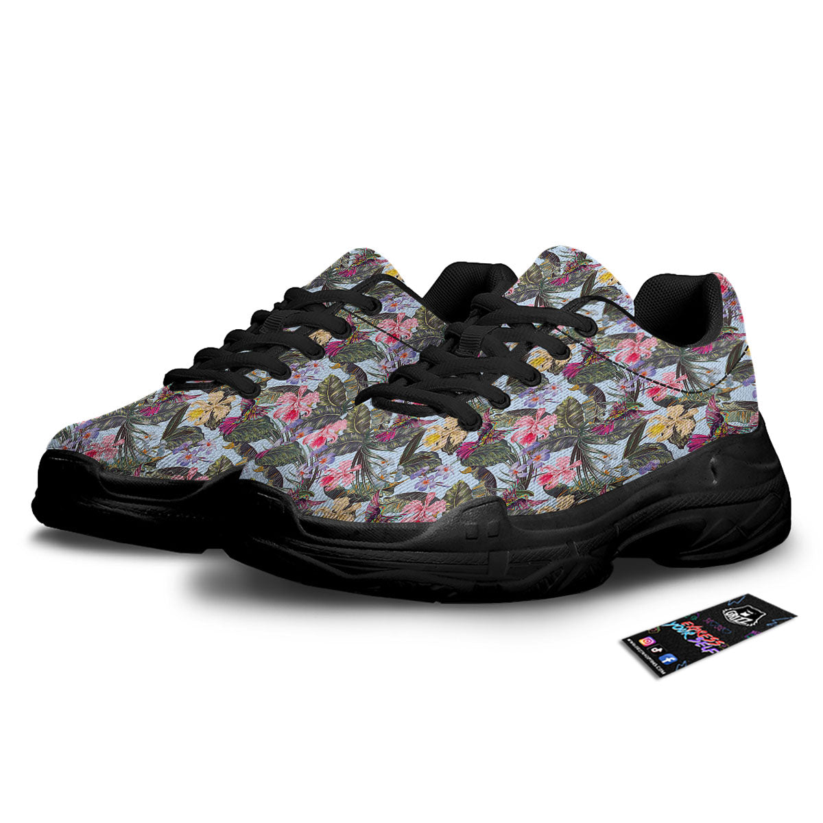 Hummingbird Tropical Print Pattern Black Chunky Shoes-grizzshop
