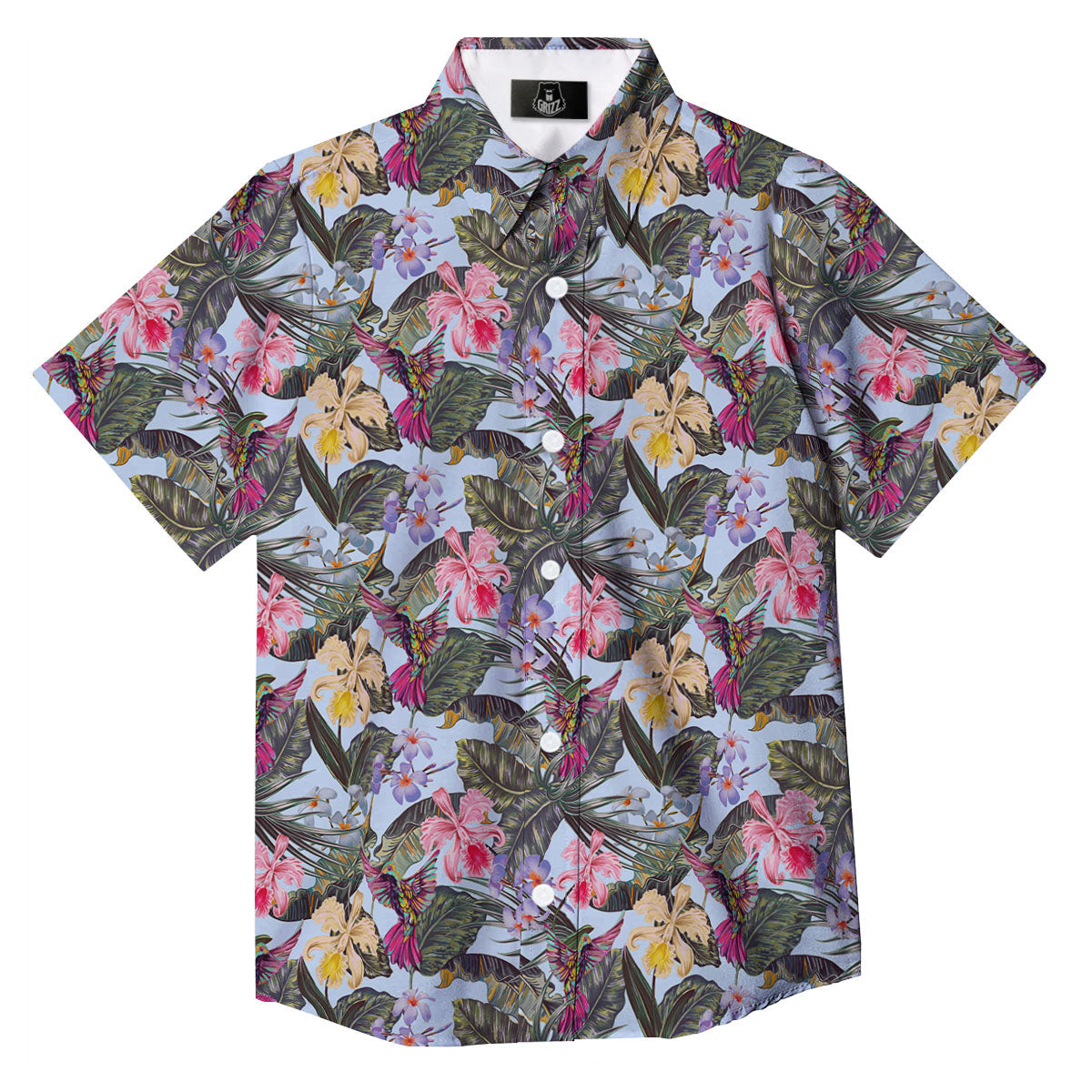 Hummingbird Tropical Print Pattern Button Up Shirt-grizzshop