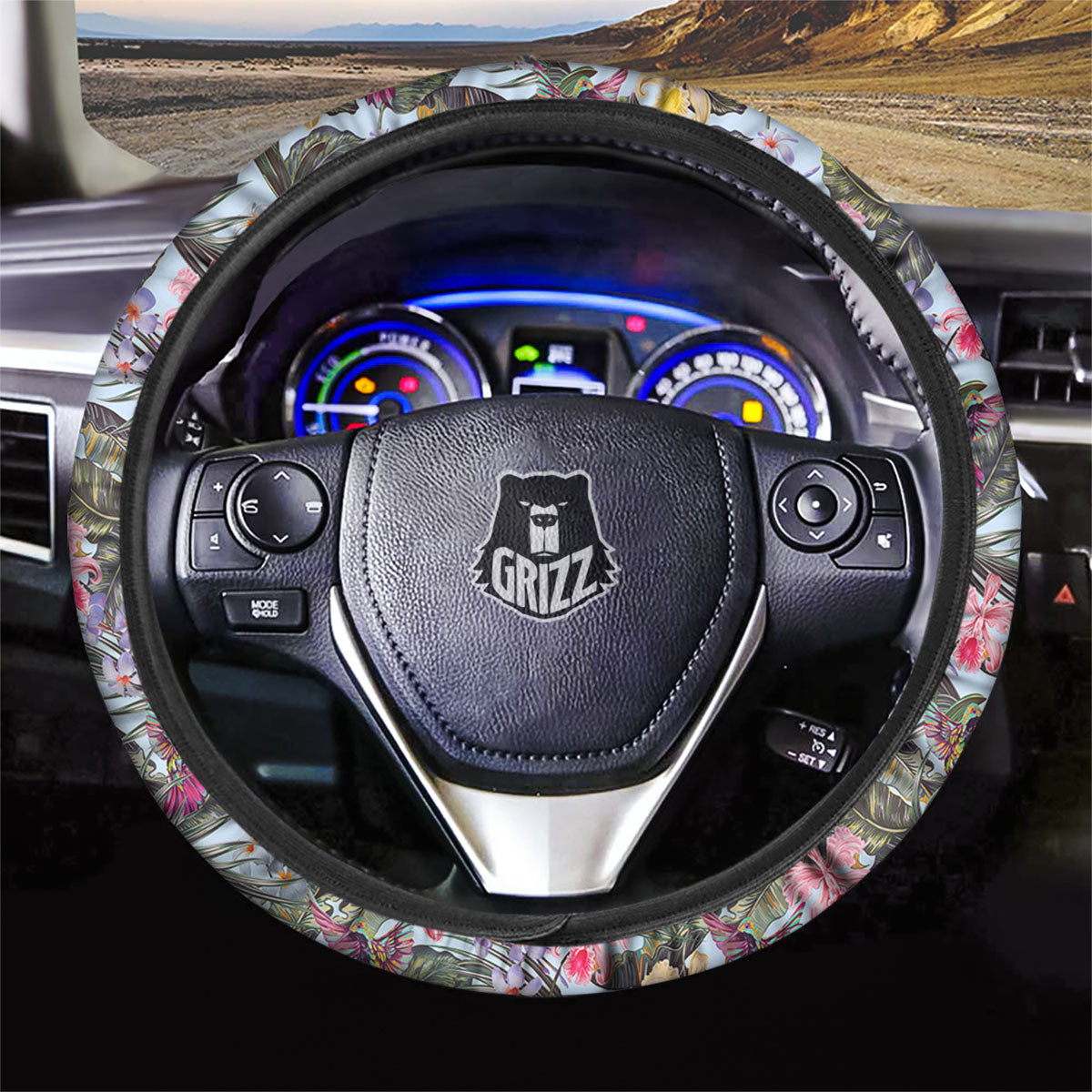 Hummingbird Tropical Print Pattern Car Steering Wheel Cover-grizzshop