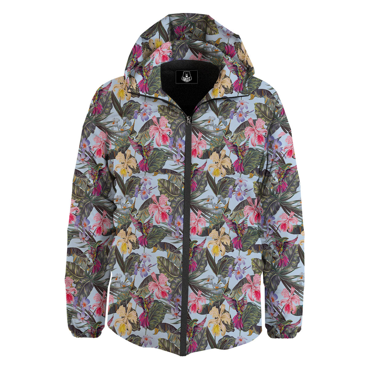 Hummingbird Tropical Print Pattern Down Jacket-grizzshop