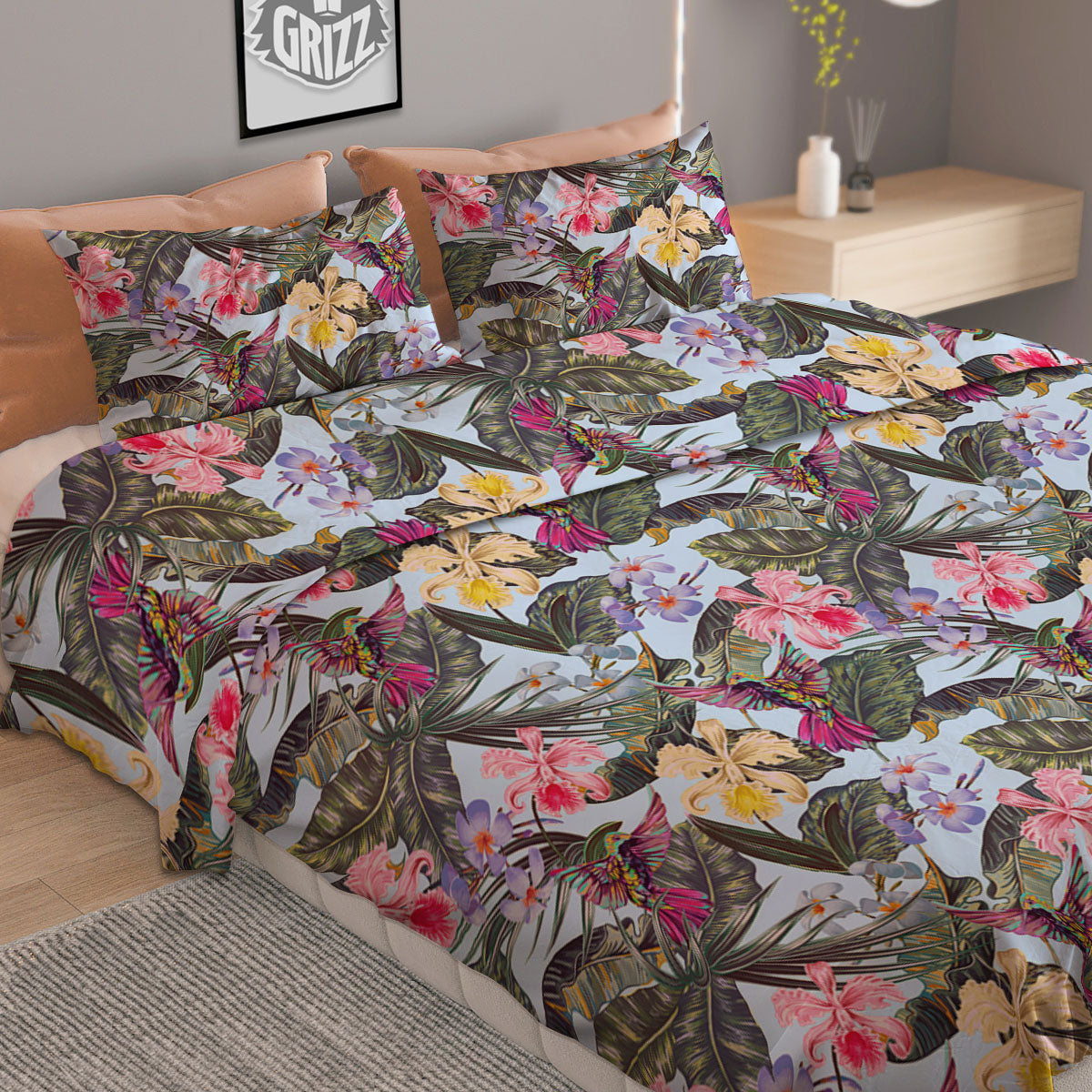 Hummingbird Tropical Print Pattern Duvet Cover Bedding Set