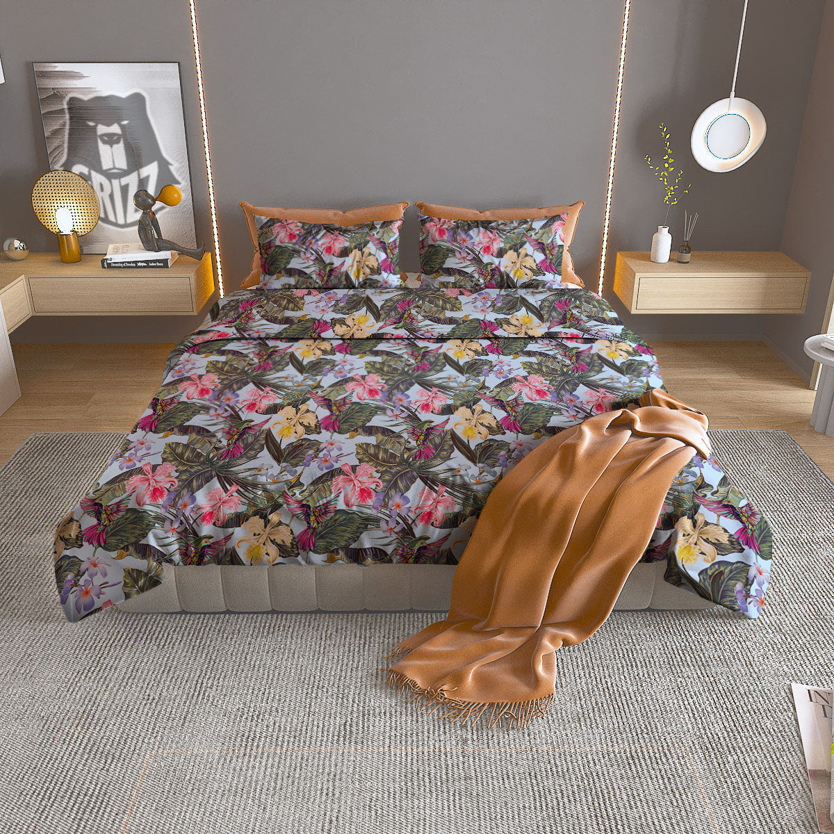 Hummingbird Tropical Print Pattern Duvet Cover Bedding Set