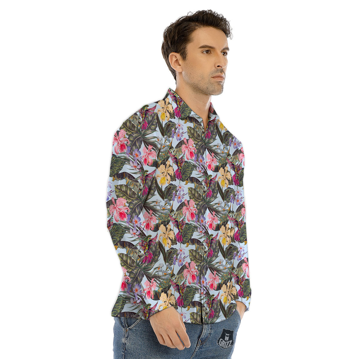 Hummingbird Tropical Print Pattern Men's Dress Shirts-grizzshop