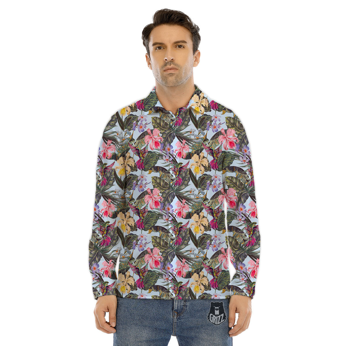 Hummingbird Tropical Print Pattern Men's Dress Shirts-grizzshop