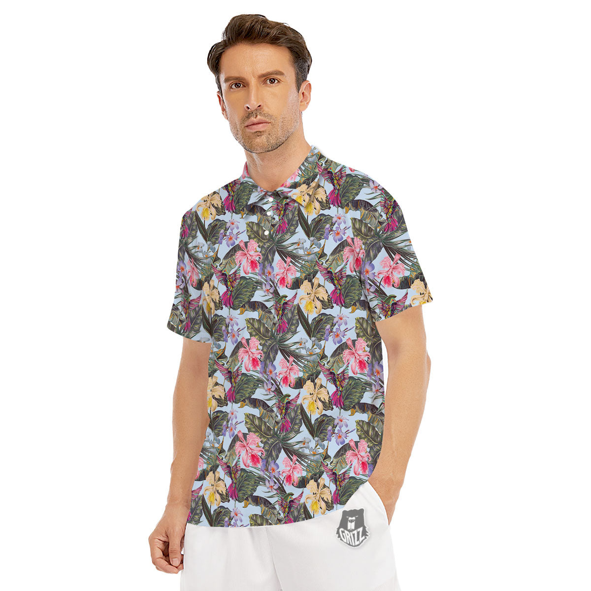 Hummingbird Tropical Print Pattern Men's Golf Shirts-grizzshop