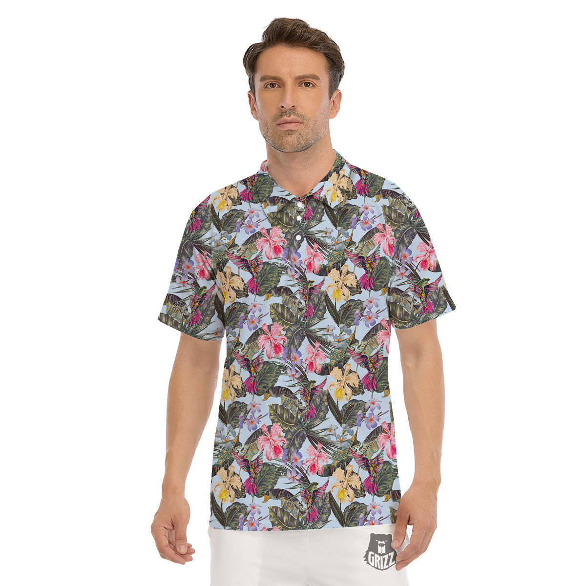 Hummingbird Tropical Print Pattern Men's Golf Shirts-grizzshop