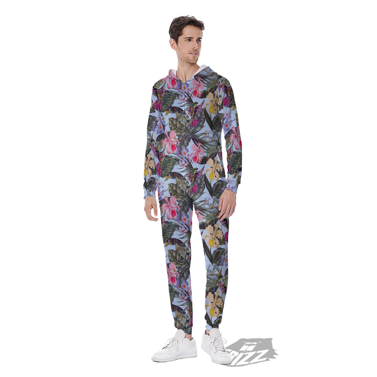 Hummingbird Tropical Print Pattern Men's Jumpsuit-grizzshop