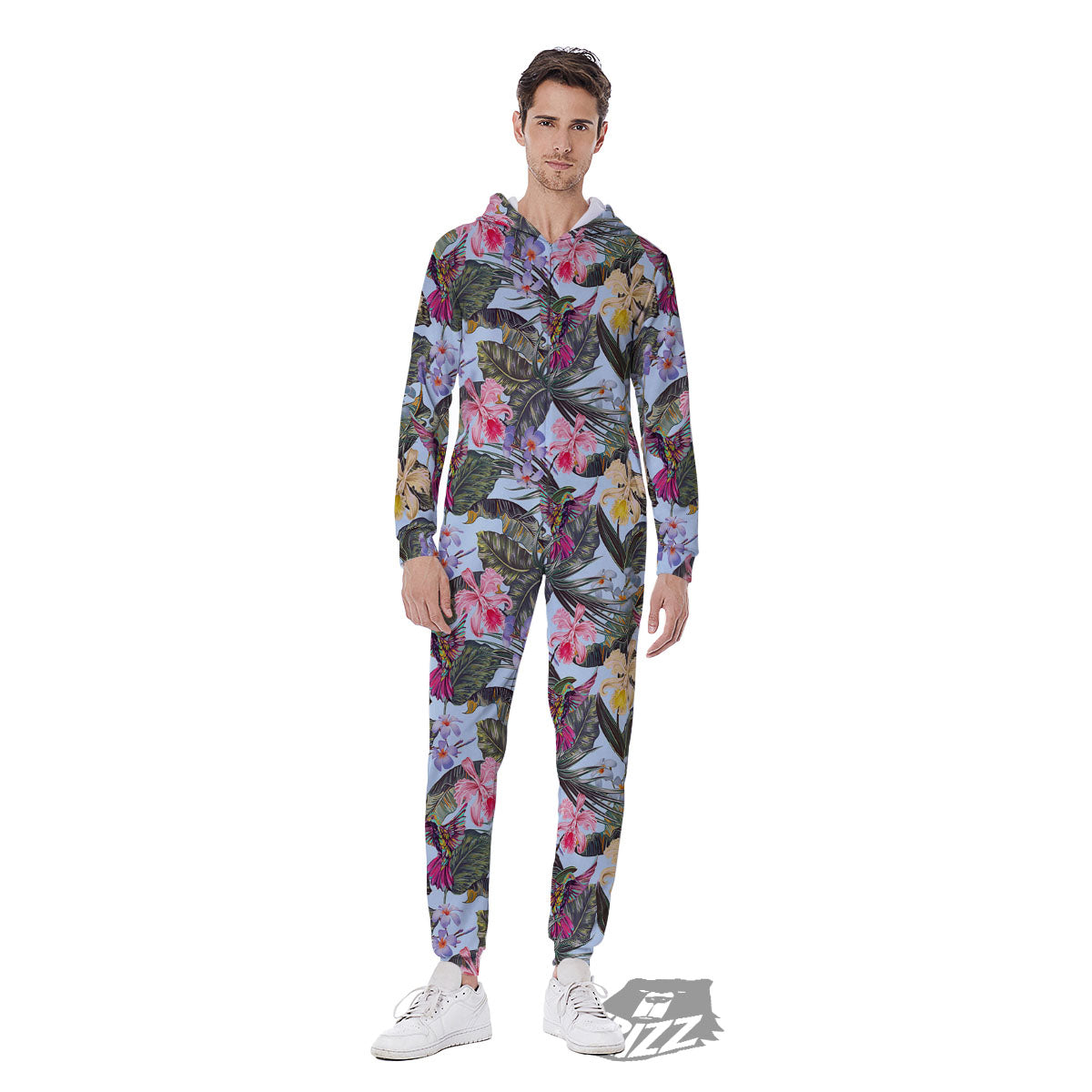 Hummingbird Tropical Print Pattern Men's Jumpsuit-grizzshop