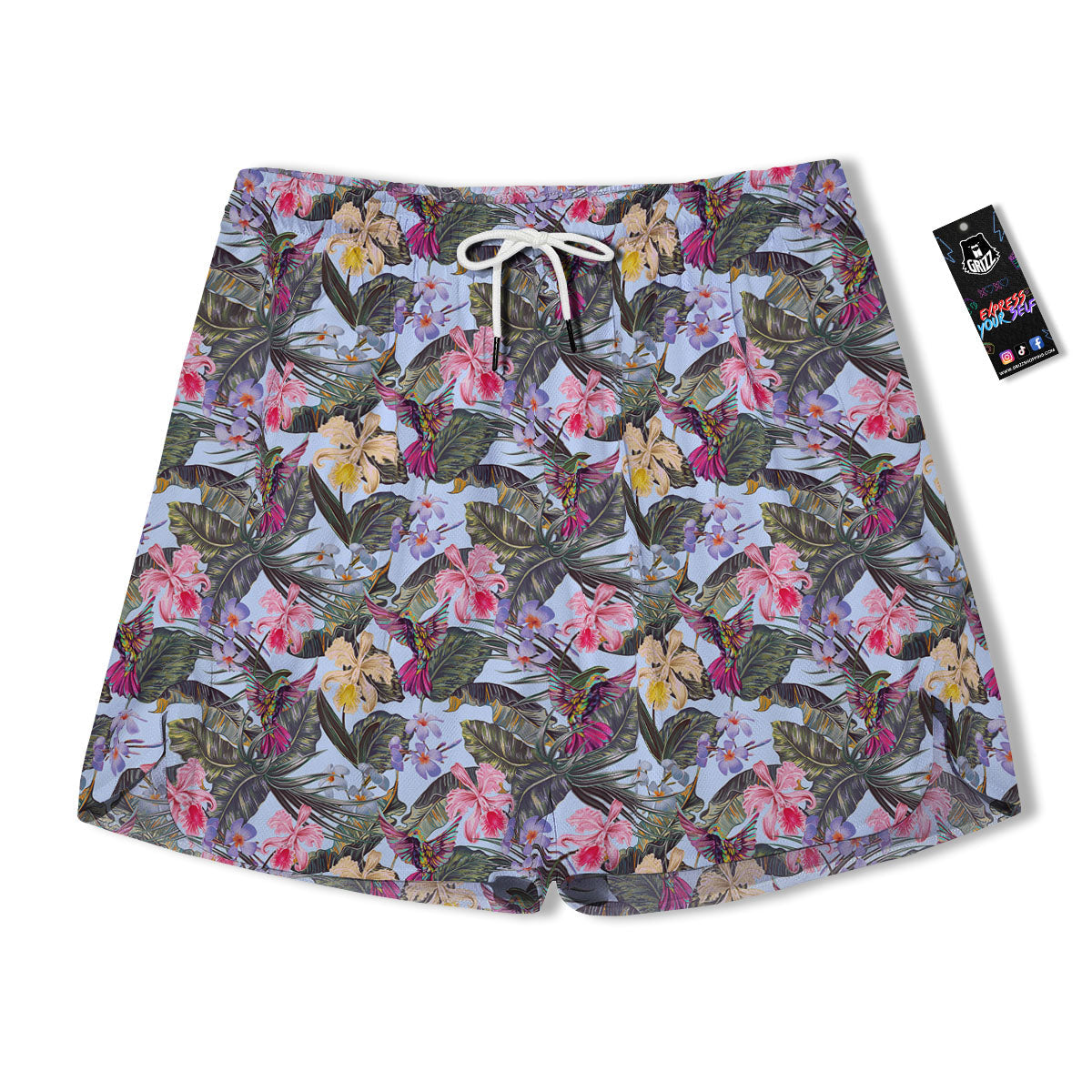 Hummingbird Tropical Print Pattern Men's Running Shorts-grizzshop