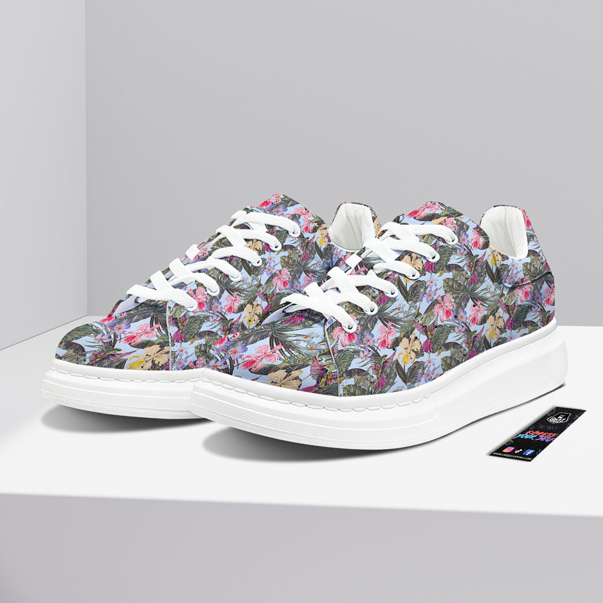Hummingbird Tropical Print Pattern Platform Shoes-grizzshop