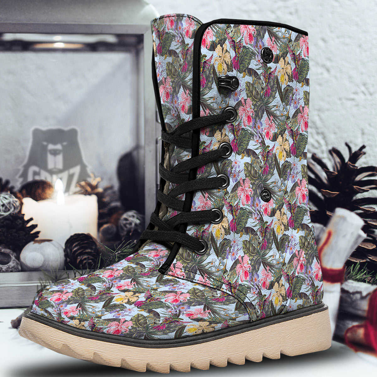 Hummingbird Tropical Print Pattern Snow Boots-grizzshop