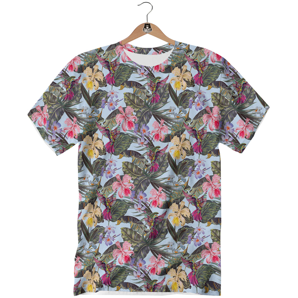Hummingbird Tropical Print Pattern T-Shirt-grizzshop