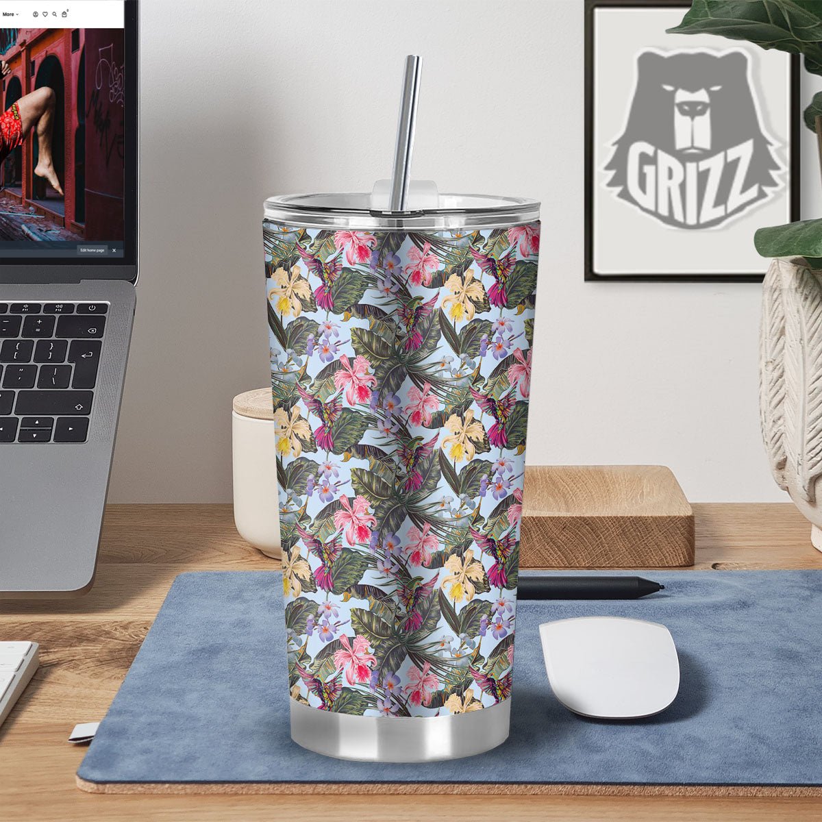 Hummingbird Tropical Print Pattern Tumbler-grizzshop