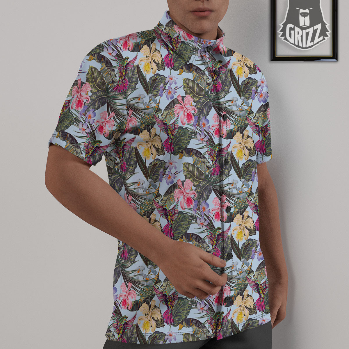 Hummingbird Tropical Print Pattern Untucked Shirts-grizzshop