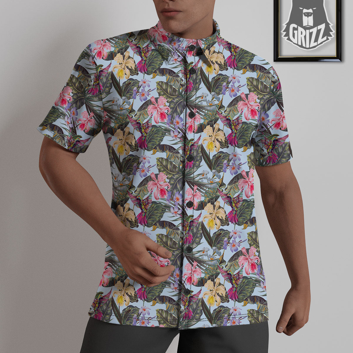Hummingbird Tropical Print Pattern Untucked Shirts-grizzshop