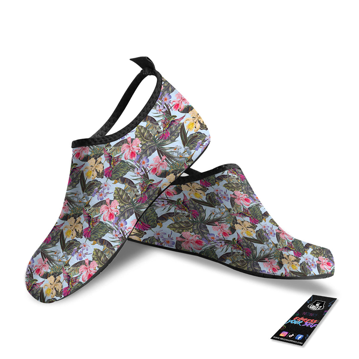Hummingbird Tropical Print Pattern Water Shoes-grizzshop