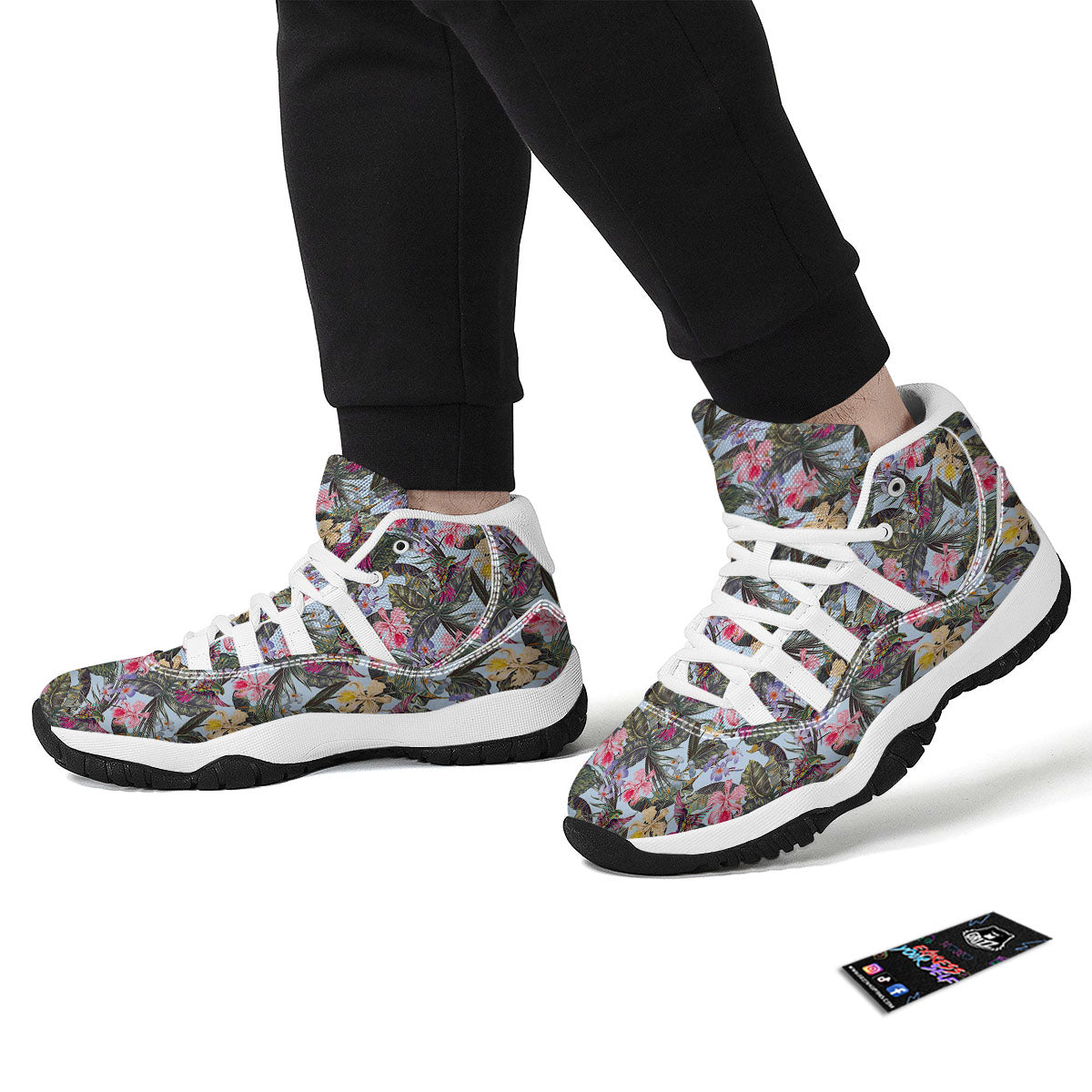 Hummingbird Tropical Print Pattern White Bball Shoes-grizzshop