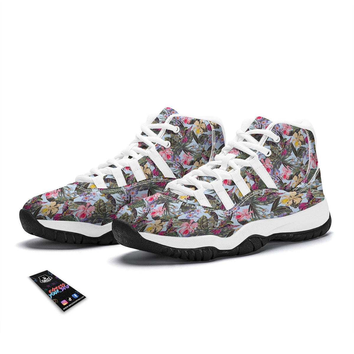 Hummingbird Tropical Print Pattern White Bball Shoes-grizzshop