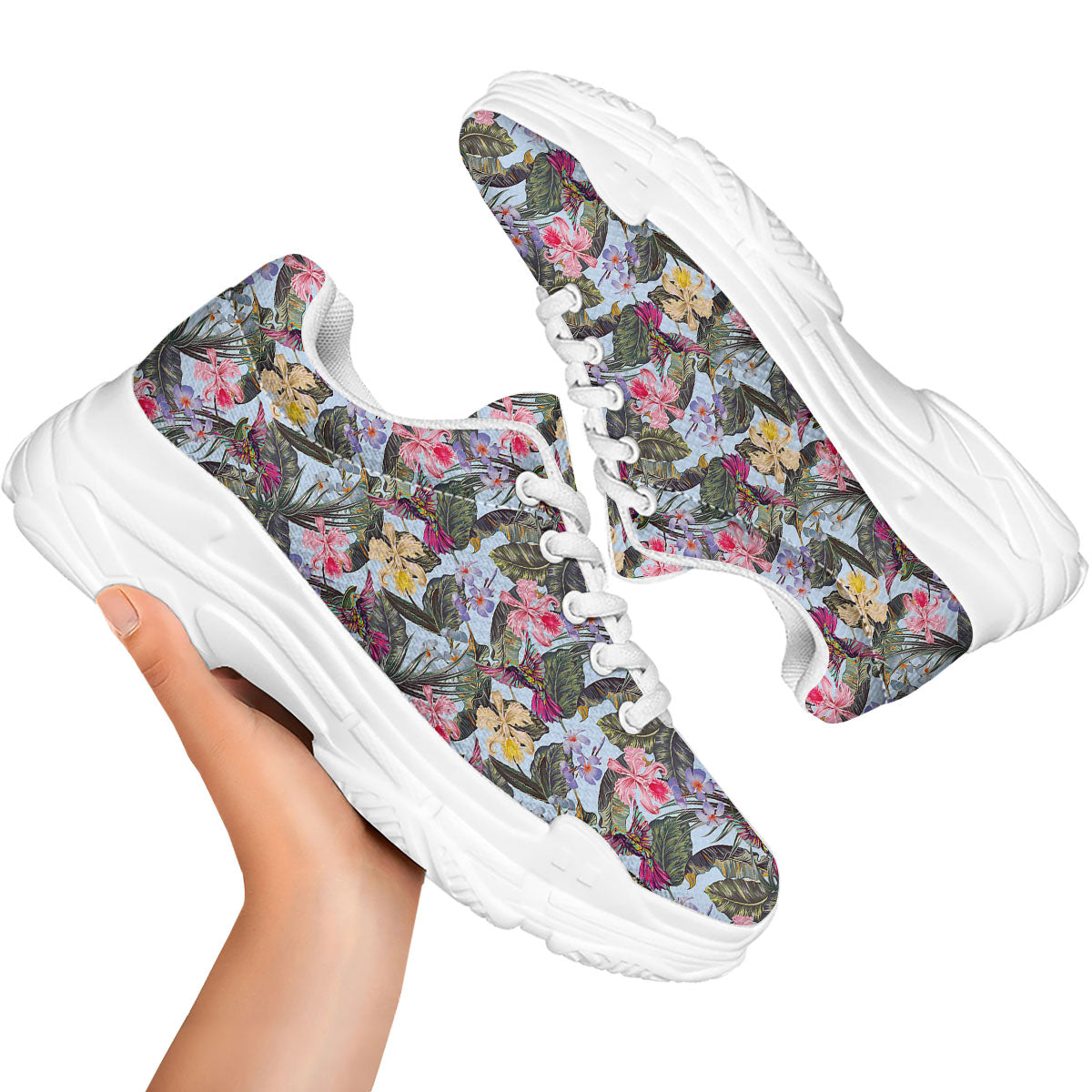Hummingbird Tropical Print Pattern White Chunky Shoes-grizzshop