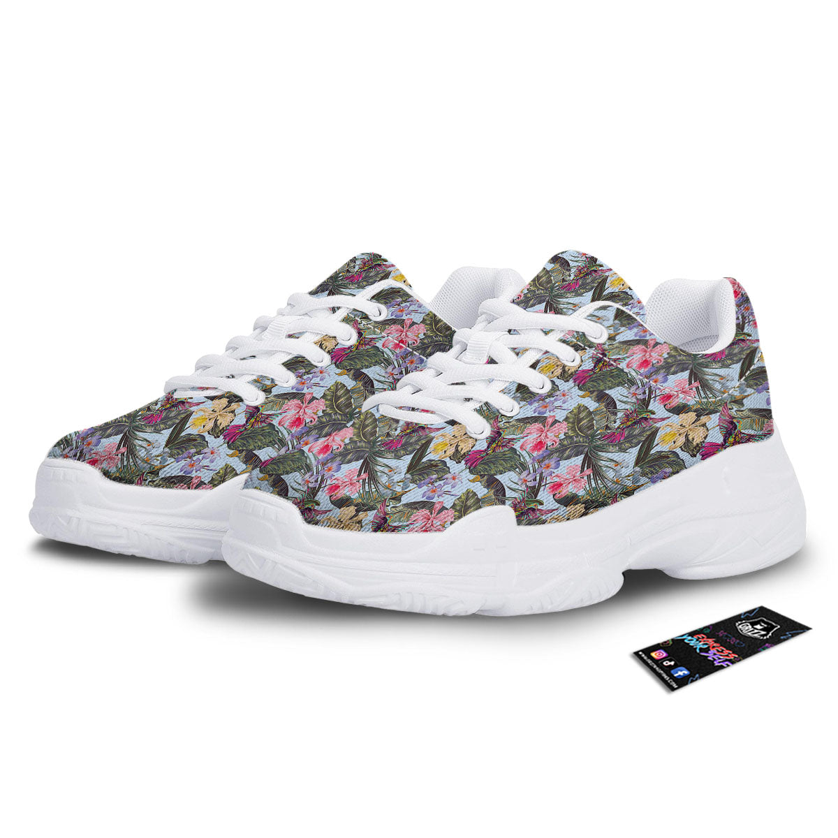 Hummingbird Tropical Print Pattern White Chunky Shoes-grizzshop