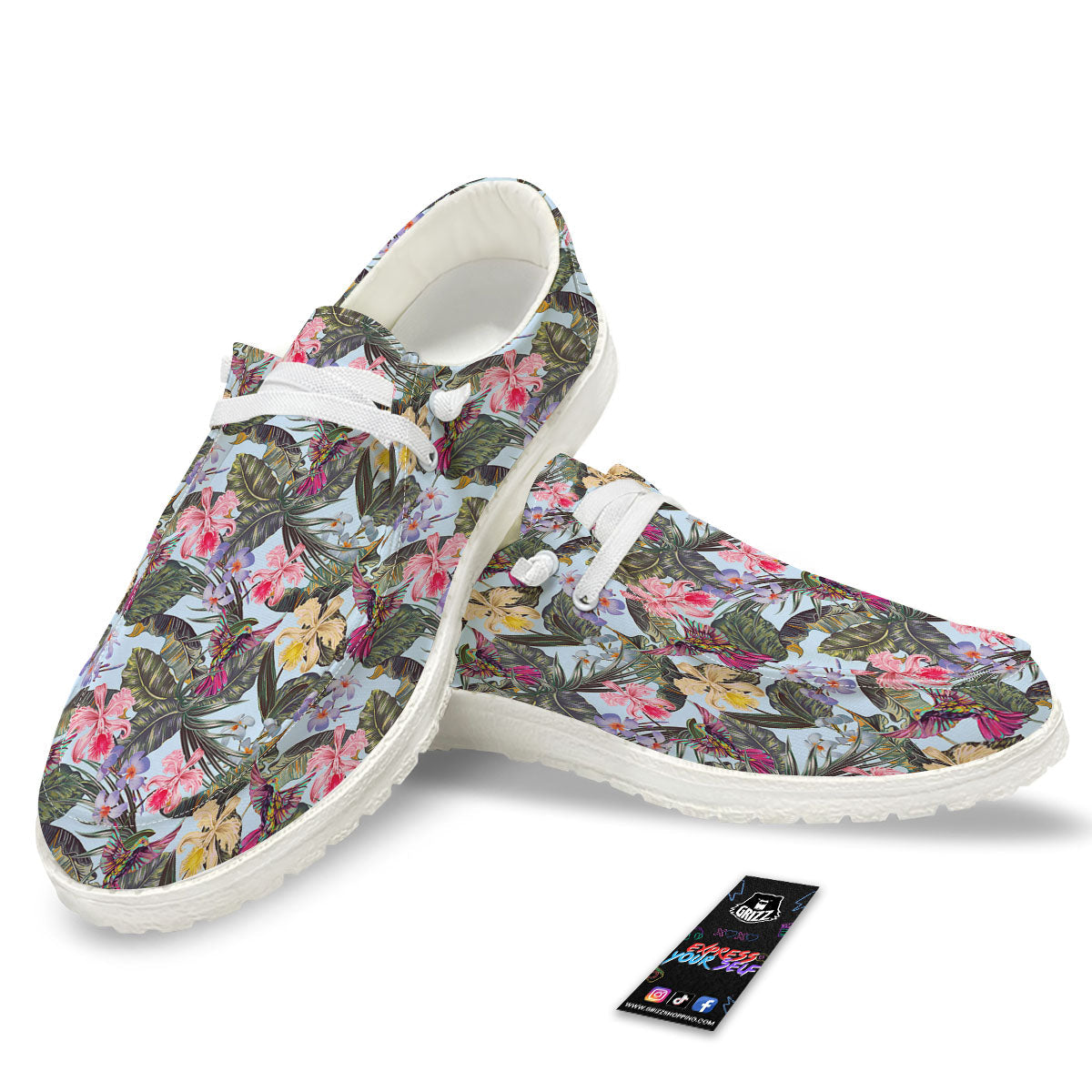 Hummingbird Tropical Print Pattern White Loafers-grizzshop