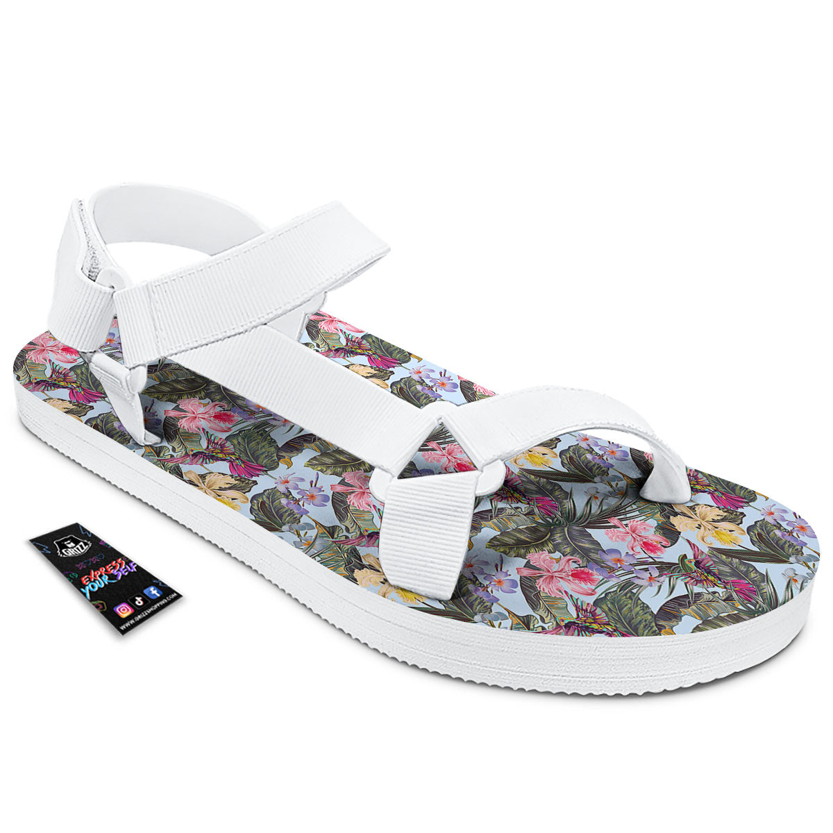 Hummingbird Tropical Print Pattern White Open Toe Sandals-grizzshop