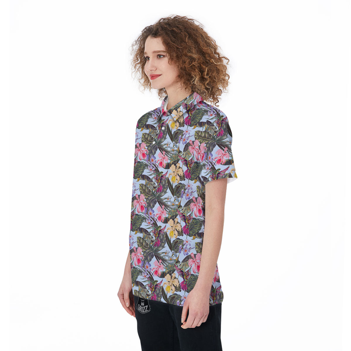 Hummingbird Tropical Print Pattern Women's Golf Shirts-grizzshop