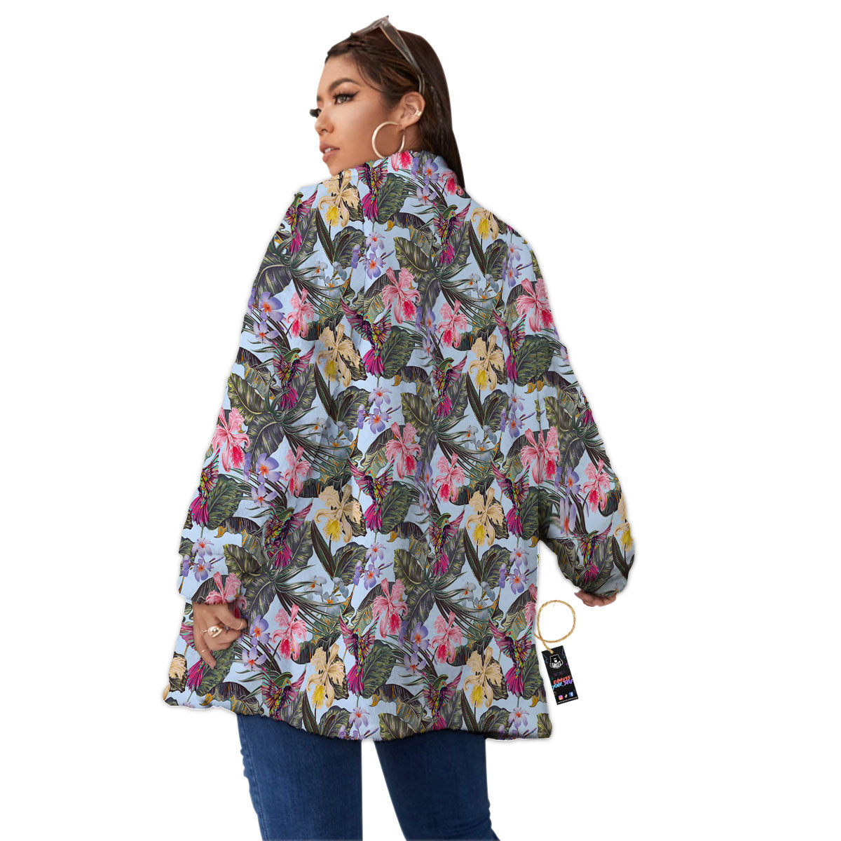 Hummingbird Tropical Print Pattern Women's Sherpa Jacket-grizzshop