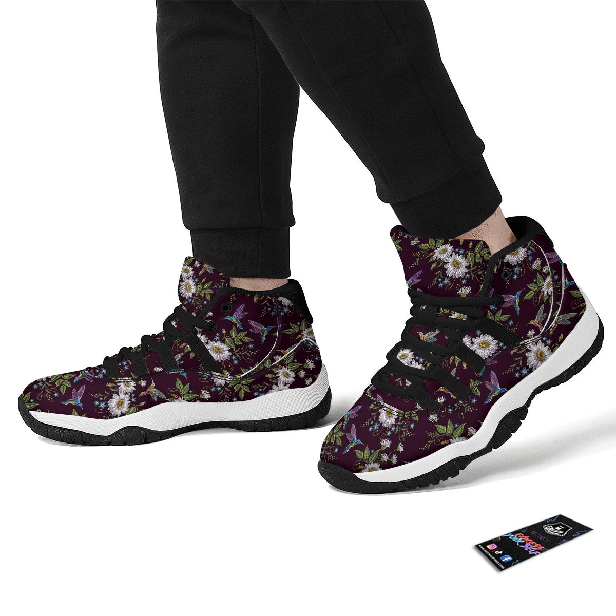 Hummingbird White Daisy Black Bball Shoes-grizzshop