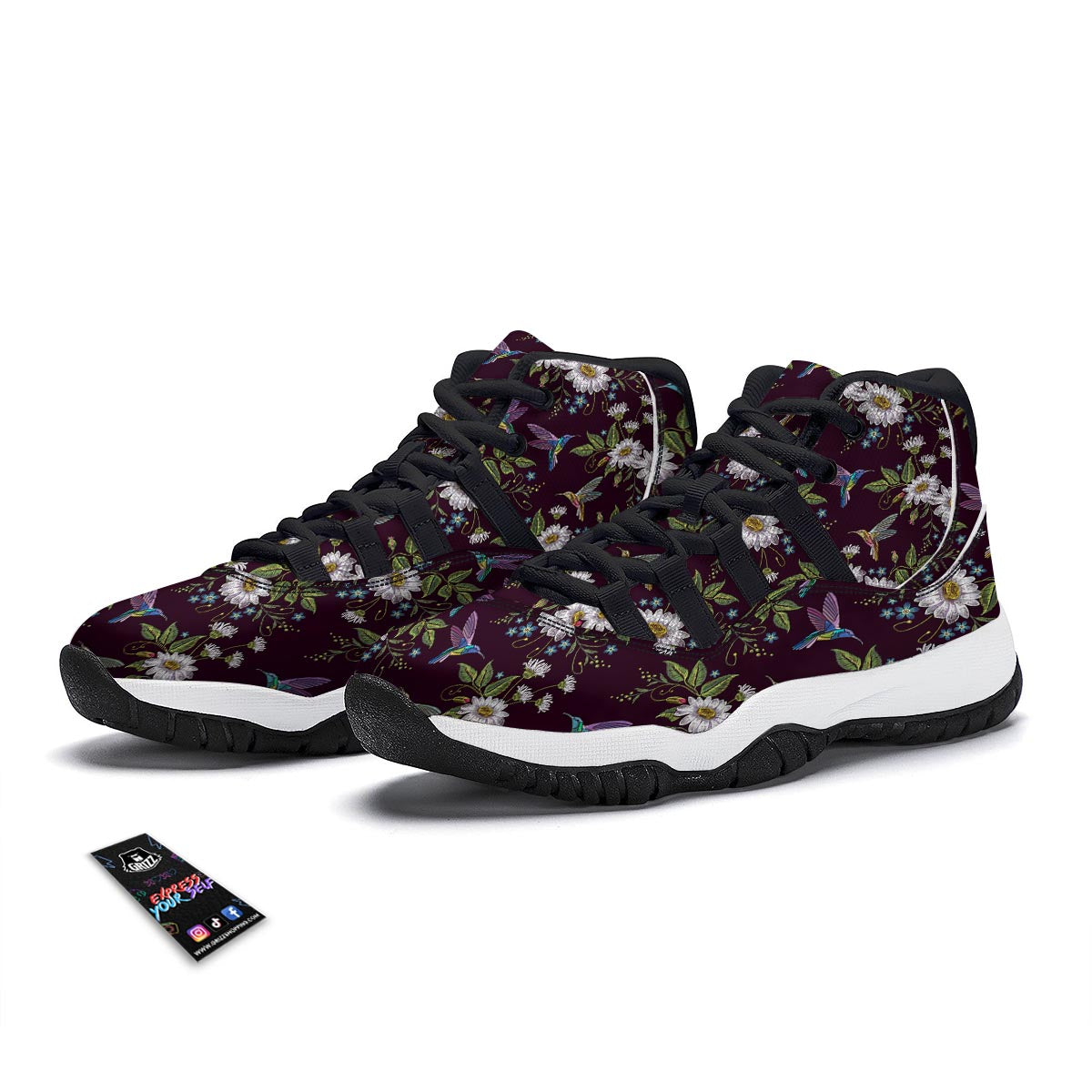 Hummingbird White Daisy Black Bball Shoes-grizzshop
