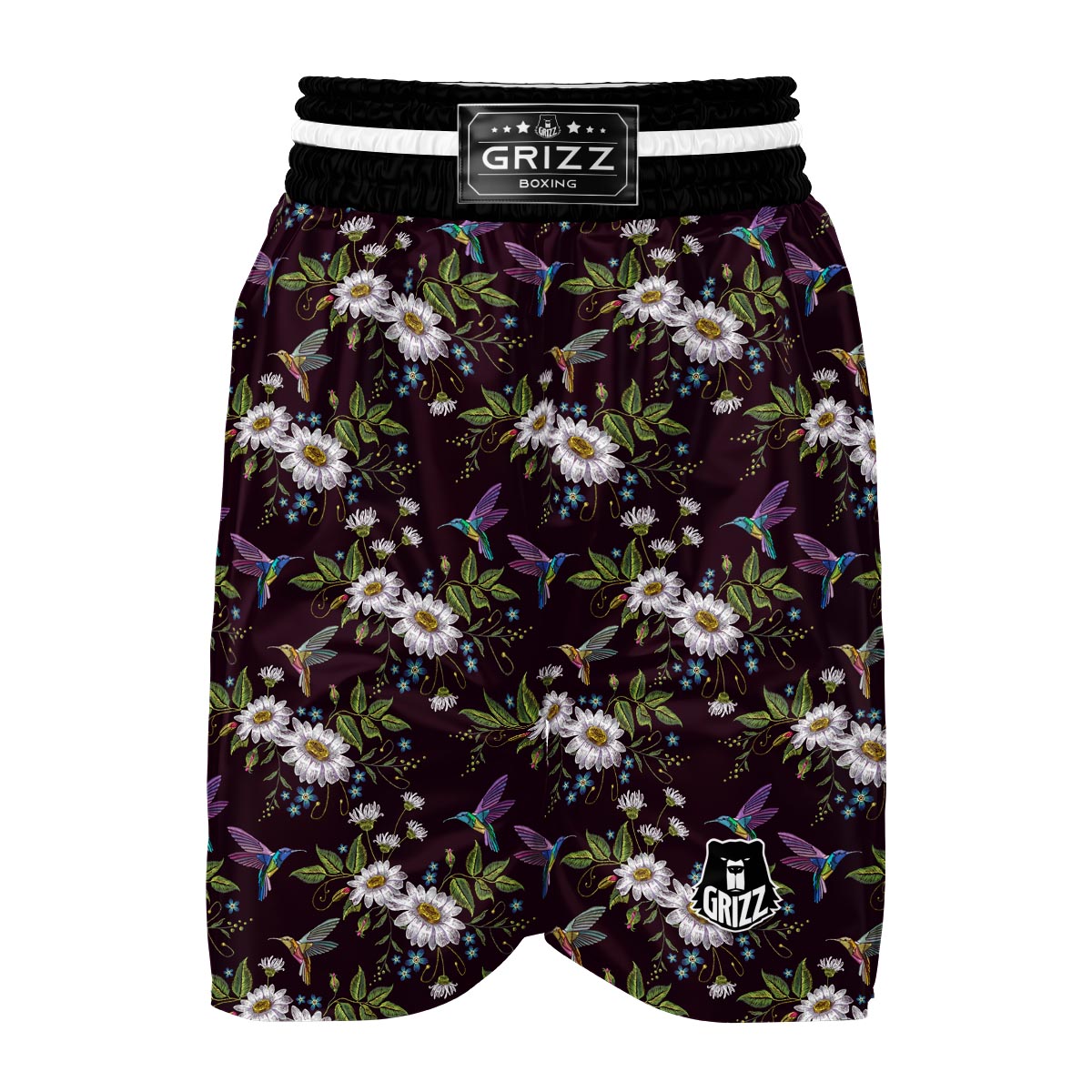 Hummingbird White Daisy Boxing Shorts-grizzshop