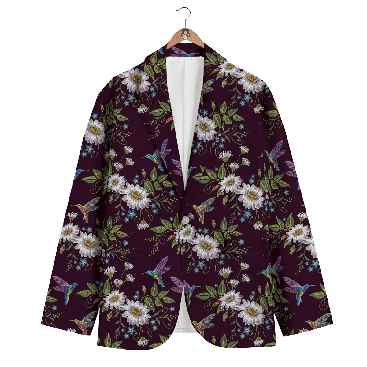 Hummingbird White Daisy Men's Blazer