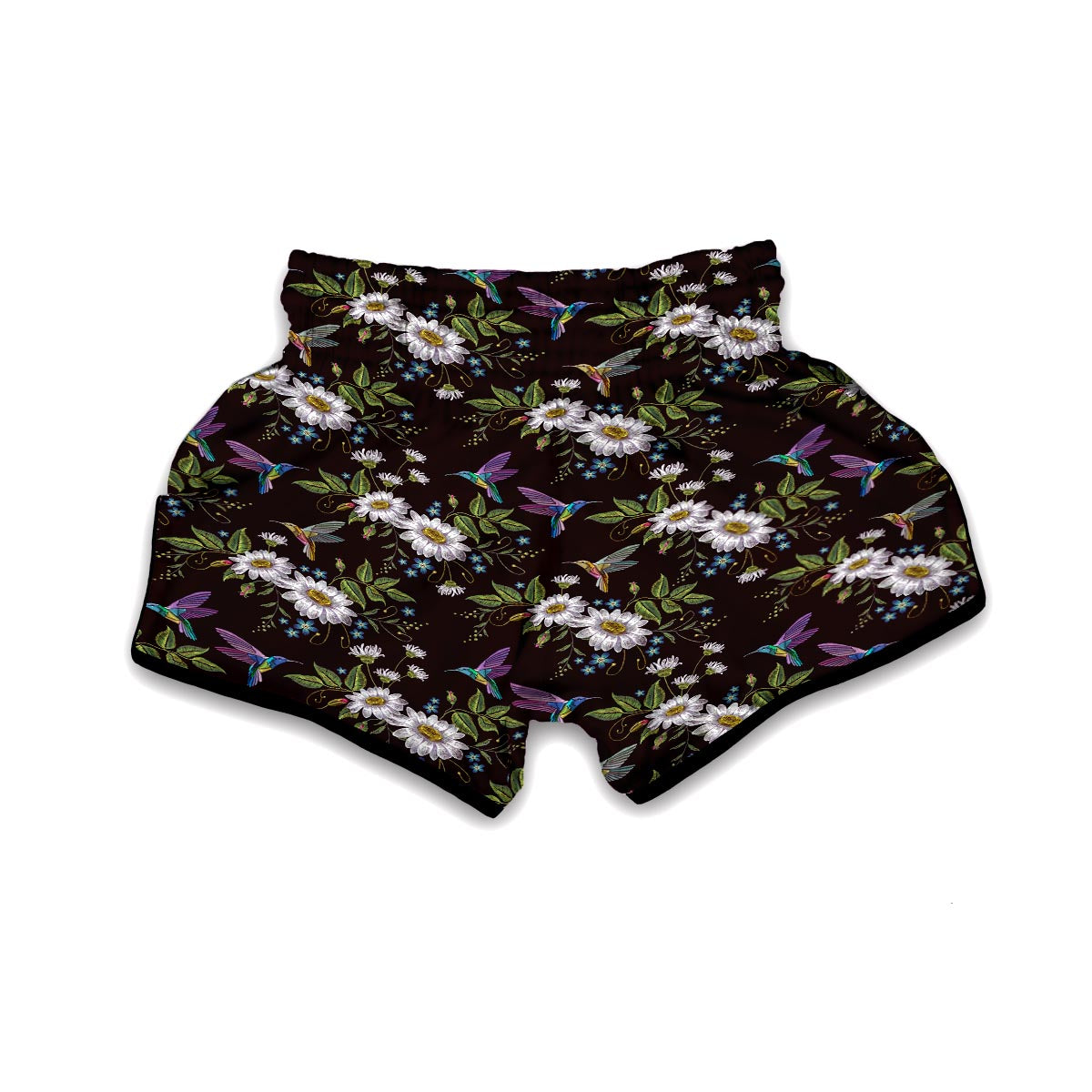 Hummingbird White Daisy Muay Thai Boxing Shorts-grizzshop