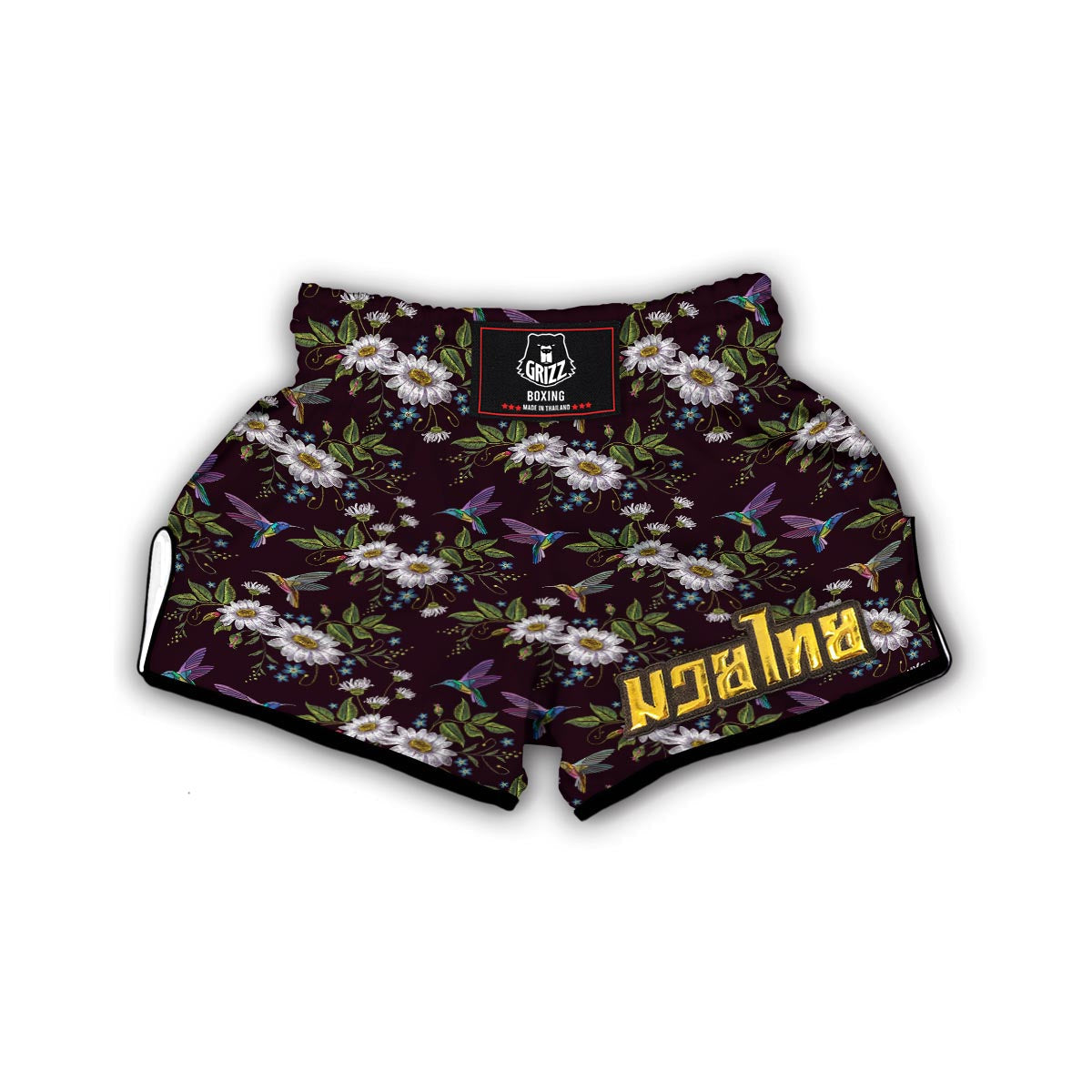 Hummingbird White Daisy Muay Thai Boxing Shorts-grizzshop
