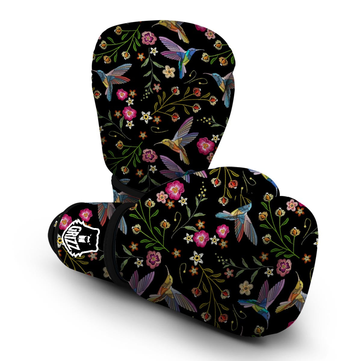 Hummingbird White Floral Boxing Gloves-grizzshop