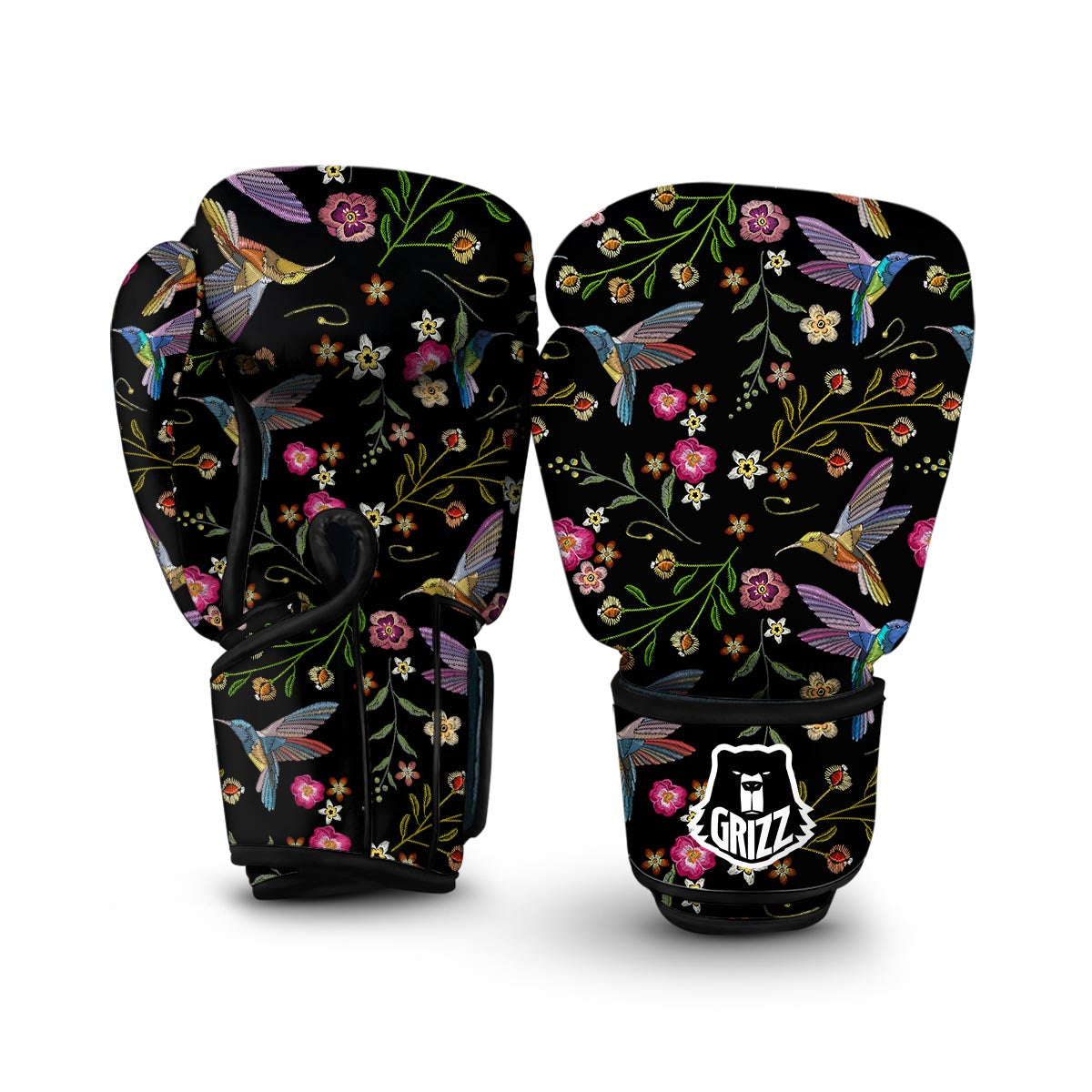 Hummingbird White Floral Boxing Gloves-grizzshop