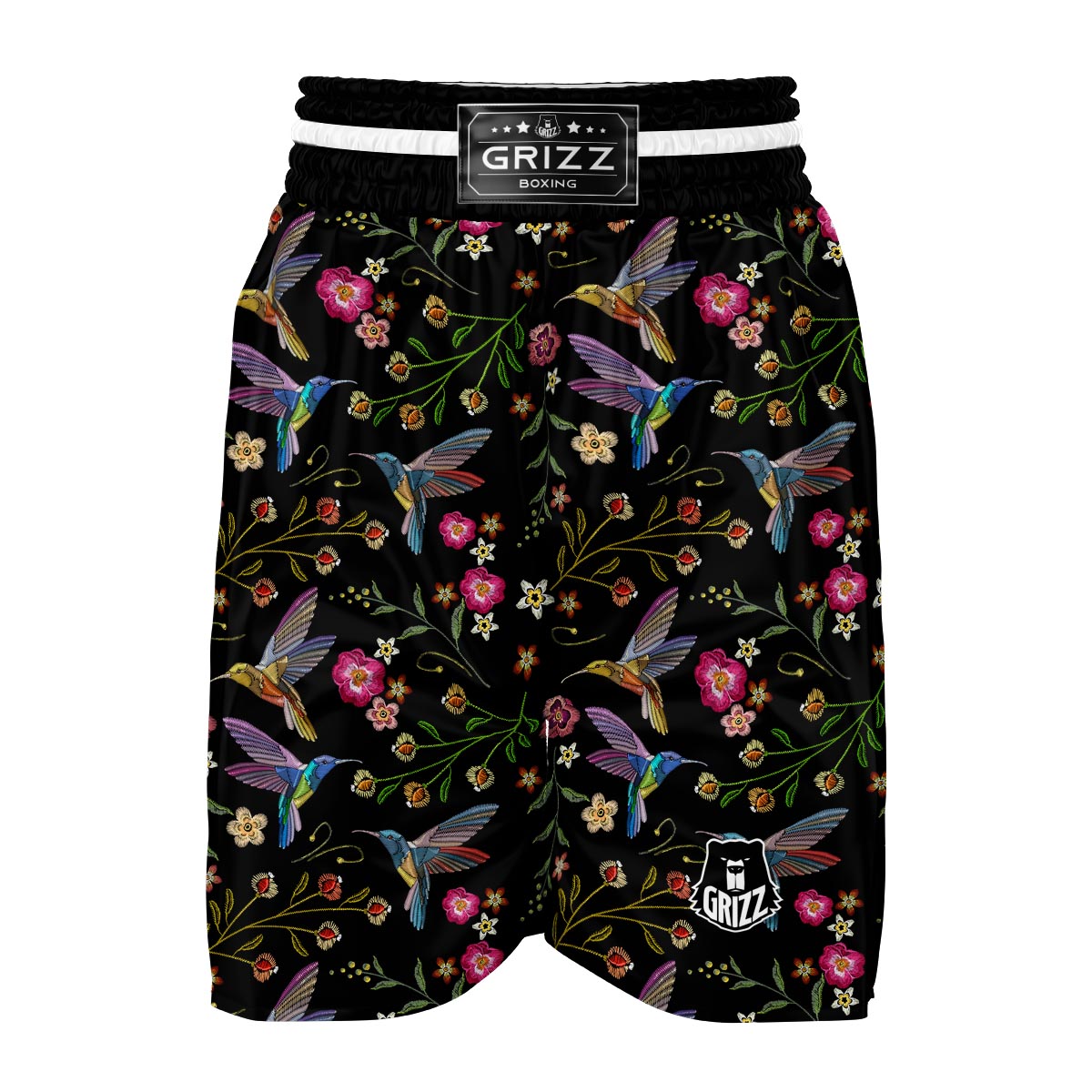Hummingbird White Floral Boxing Shorts-grizzshop