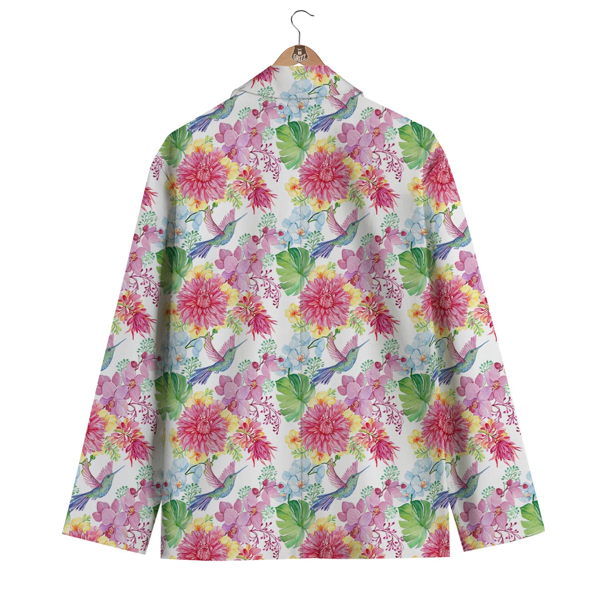 Hummingbird White Floral Drawing Men's Blazer-grizzshop