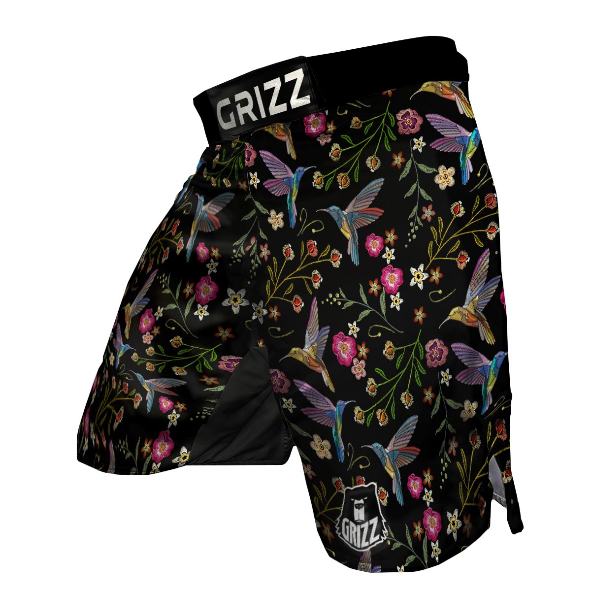 Hummingbird White Floral MMA Shorts-grizzshop