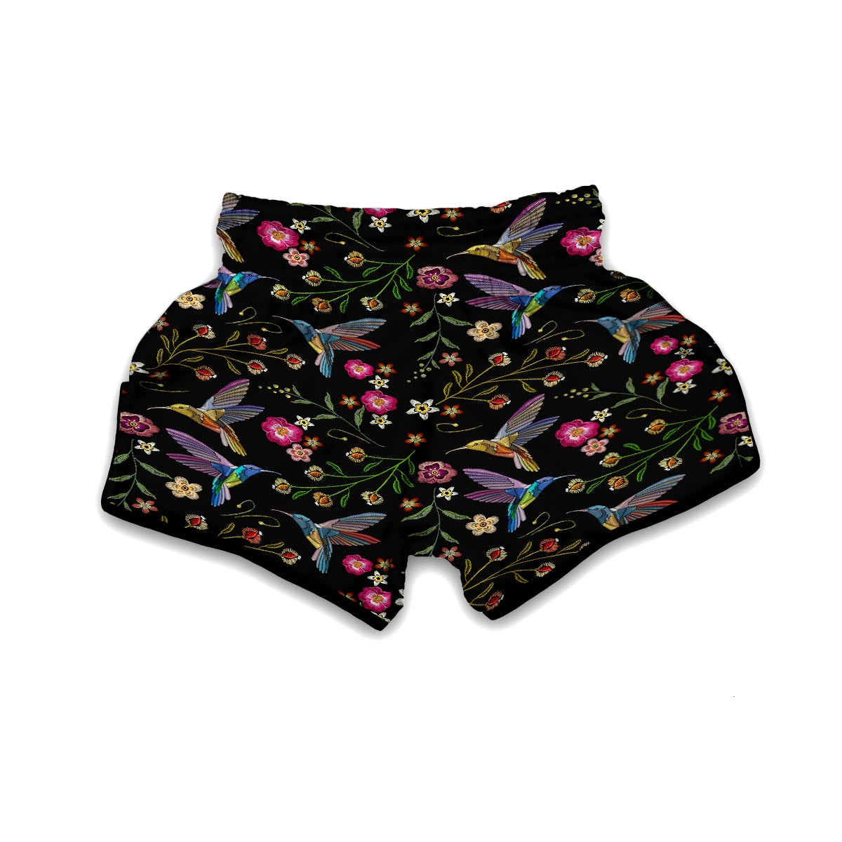 Hummingbird White Floral Muay Thai Boxing Shorts-grizzshop